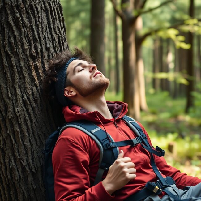 Man sitting under tree during hiking