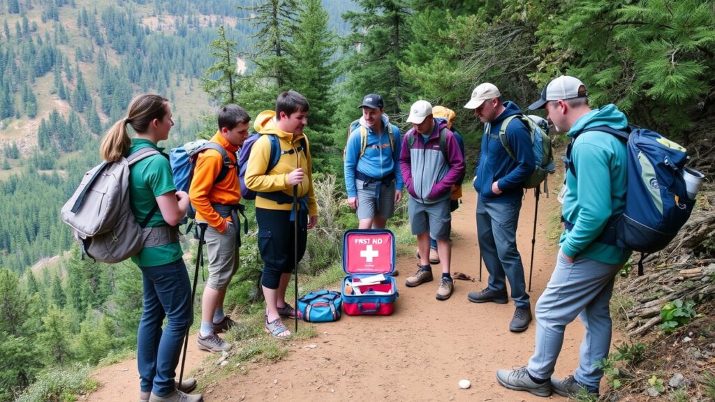 People watching first aid kit